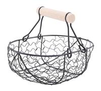 Blmirror Wooden Handle Metal Retro Basket Portable Multi-Function Vegetable Fruit Egg Groceries Practical Storage Basket Organizer Black