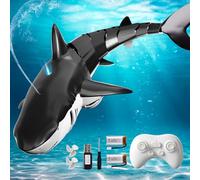 BLmukce 2.4GHz Remote Control Shark Toy for Pool, 1:18 Scale High Simulation RC Shark with Light & Spray Water, Electric Remote Controlled Swimming Toy Boat for 4 5 6 7 Year olds Kid Boys (Black)