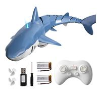 BLmukce 2.4GHz Remote Control Shark Toy for Pool, 1:18 Scale High Simulation RC Shark with Light & Spray Water, Electric Remote Controlled Swimming Toy Boat for 4 5 6 7 Year olds Kid Boys (Blue)