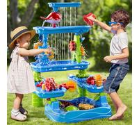 BLmukce 3-Tier Meteor Water Table for Kids Toddlers with Pumping Elephant Ages 2 3+ 4-8, Outdoor Summer Beach Sensory Play Activity Toys, Water Pool Table, Birthday Gifts for Boys Girls