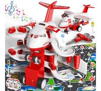 BLmukce Airplane Toy, Kids Race Track Car with Unique Spray Effect, Lights & Music, Friction Powered Wheel - Fun Educational Play Set for Boys and Girls Ages 3 4 5 6 Years Old (Red)