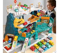 BLmukce Dinosaur Race Track Car Toys for 3-7+ Years Old, Flexible Track Playset, Birthday Party Gift with 10 pcs Dinosaur Car