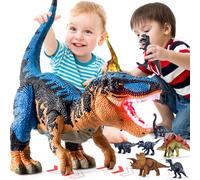 BLmukce Large Dinosaur Toys T-Rex with 10 Mini Dinosaurs Inside, Water Mist Spray & Red Beam, Roaring Sounds & Effects - Educational Toy for Kids 3 4 5 6 Years Old Boys & Girls