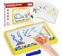 BLmukce Large Magnetic Drawing Board for Kids, Toddler Doodle Board with 200 Beads, 2 Pens & 20 Pattern Booklets, Montessori Dot Art Travel Toy, Educational Preschool Toys for 4 5 6 Years (Yellow)