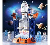 BLmukce Large Space Rocket Toys, 5-in-1 STEM Launch Set with Light/Sound/Smoke, Educational Aerospace Model for Kids, with 4 Astronauts, Console, Satellite, Projection Lamp, Gift for 3 4 5 6 7 8 Years