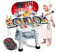 BLmukce Play Kitchen Sets for Toddlers 1-3 Kids 2-Layer BBQ Grill Playset with Smoke, Sound & Light Interactive Outdoor Kitchen Grill Toys with Play Food Christmas Birthday Gift for 3 4 5 6 Years Old