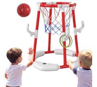 BLmukce Pool Basketball Hoop for Kids 4-8 & 8-12 Years Old - 2-in-1 Floating & Above Ground Water Game with 4 Balls, 12 Rings & Pump, Outdoor Play Swimming Pool Toy for Adult Summer Party (Red)