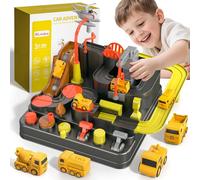 BLmukce Race Track Toys for 3 4 5 6 7 8 Year Old Boys & Girls,Fire & Rescue Adventure Car Set with Puzzle, STEM Educational Toddler Birthday Gift - Motor Skills & Montessori Learning (Yellow)