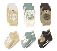 BLNC 3 Pairs of Baby Knee Pads and Socks, Crawling Set Cute Cartoon Design Indoor Learning Walking Comfortable Lightweight Suitable for 0-12 Months