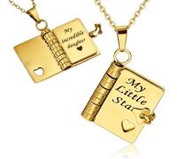 BLNC Daughter Necklace, My Little Star to My Daughters from Mom and Dad Books Necklaces Multi-Page Adjustable for Lover（Gold）
