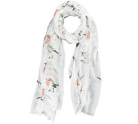 BLNC Robin Scarf, Watercolour Robin Bird Printed 70 * 180cm Soft Lightweight Wraps Shawl Scarves for Ladies Women（White）
