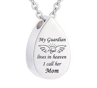 BLNETU Cremation Memorial Wing Jewelry My Guardian Angel Cremation Urn Ashes Memorial Stainless Steel Water Droplets Pendant