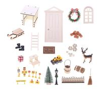 BLNGET Renewable Wooden Tiny Home Holiday Door Roof Set 42 Pieces Earth Friendly Design Miniature Christmas Cabin Decoration With Wooden Texture