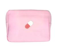 BLOC Bags Travel Makeup Bag, Cosmetic Bags for Women, Large Cute Toiletry Bag, XL Make up Bag, Medium Beauty Bag with Chenille Patch, Inside Zipper Pouch and Mesh Pockets, Baby Pink, Pill