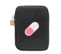 BLOC Bags Travel Makeup Bag, Cosmetic Bags for Women, Mini Makeup Bag, Cute Toiletry Bag, Beauty Bag with Chenille Patch, with Inside Zipper Pouch and Mesh Pockets, Black, Pill