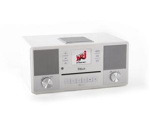 Block Aurora stereo system with integrated speakers for powerful sound in high-gloss white