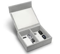 BLOCK BOX's Faraday Box for Car Keys with Magnetic Closure | PU Leather Large Dual Compartment 23.3 x 19.5 x 7 cm | Double Layer RFID Signal Blocker Box Prevents Keyless Entry Fob Cloning (Grey)