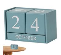 Block Calendar, 6.1x3x3.9" Perpetual Calendar for Month Date Display, Small Wooden Desk Calendar, Reusable Desk Calendar Blocks for Home Office Farmhouse Blue