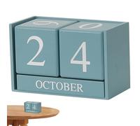 Block Calendar Perpetual Calendar for Month Date Display Small Wooden Desk Calendar Reusable Desk Calendar Blocks for Office Farmhouse Office School,Blue
