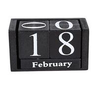 Block Calendar, Vintage Perpetual Calendar Wooden Blocks Month Date Display for Home Office Desk Decoration (Black)