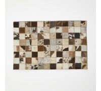 HOMESCAPES Set of 4 Real Leather Placemats Brown Natural Hide Block Check Place Mats with Non-Slip Wool Back 46 x 30 cm Heat Resistant Rectangular Table Mats