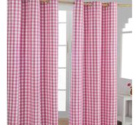 Block Check Cotton Ready Made Eyelet Curtains Blue, Pink, Green, Orange