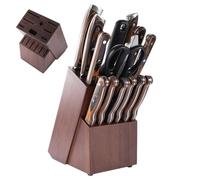 Block Cutter | Wooden Organizer with 14 Slots - Universal Holder - For Sharpening Scissors in Kitchen Countertop Home Food Meal Prep Apartment