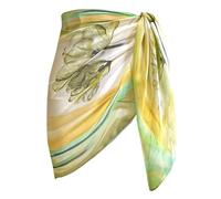 Block Garden Women's Short Sarong Wrap Skirt Chiffon Swimsuit Cover up Beach Pareo Wraps, Y08 Floral Green, Large