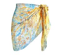 Block Garden Women's Short Sarong Wrap Skirt Chiffon Swimsuit Cover up Beach Pareo Wraps, Y08 Life Tree Blue, Large