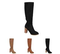 Block Heel Knight Boots Women Womens Knee High Boots Chunky High Heel Boot Slip On Pointed Toe Boot Ladies 1960'S 70'S Booties Comfort Fit Heeled Bootie Retro Cowgirls Bootie