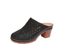 Block Heel Mules Women,Closed Toe Slides For Women,Solid Colour Slides With Stable Chunky Heel,Breathable Hollow Out Slide,Non-Slip & Wear-Resistant Sole Sandals,Summer Casual City Walk