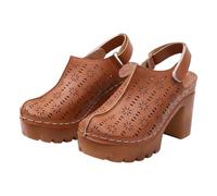 Block Heel Platform Clogs Womens Closed Toe Sandals Cut Out Floral Printed Sandal Fasten Back Slip On Sandal Chunky Platform Sliders Flower Holiday Sliders Elegant Summer Slides Retro Heeled Slides