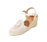 Block Heel Sandals For Women，Espadrilles For Women With Adjustable Buckle Circular Crochet Closed Toe Platform Wedges Breathable Non-Slip Bohemian Wedges For Summer Beach Walking Wear
