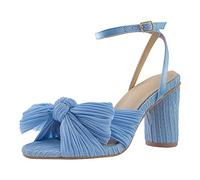 Block Heel Sandals For Women Peep Toe Adjustable Ankle Strap Fashion Cute Sexy High Heels with Bow Knot - Wedding, Party, Banquet, Beach, Formal Dress Shoes Blue 4.5 UK