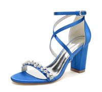 Block Heel Wedding Dress Shoes Fur Women Ankle Strap Evening Sandals with Rhinestone, Women's Heels, Office High Heels, Formal Sandals,B,41