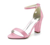Block Heels for Women 3" Stable Open Toe Chunky Heel Sandals with Ankle Strap Dressy Shoes for Wedding Prom Bride,Pink,2 UK