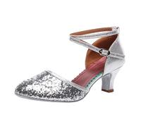 Block Heels for Women Closed Toe, Ankle Strap Heels for Women, Glitter