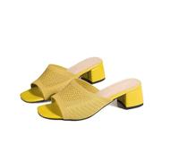 Block Heels for Women Sandals for Women Square Toe Open Toe Breathable Flying Woven High Heel Slippers Shower Slippers 9 Womans Sliders Size 5 (Yellow,4.5)