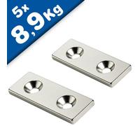Block Magnet countersunk 50 x 10 x 3mm Neodymium N35 - N-pole - 5 pieces