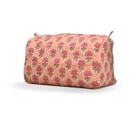 BLOCK N STYLE Cotton Toiletry Bag, Floral Print Travel Organiser, Orange, 23.5 x 17.5 x 11.4 cm