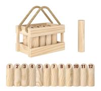 Block Toss Games Outdoor Wooden, Throwing Yard Game Stick Timber Set, Wooden Skittles Throwing Game with 12 Skittles, 1 Throwings Pin and Carrying Box, Outdoor Games for Adults, Garden, Picnic, Party