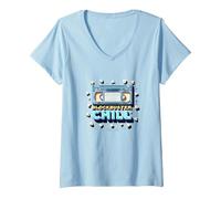 Blockbuster Chill: Retro Movie Night VHS Popcorn V-Neck T-Shirt, Women, Baby Blue, XXL