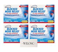 Blocked Nose Relief Capsules - 4 x 12 Pack (48 Capsules) Eases Nasal Congestion | Cold & Flu Symptom Relief | Sinus Relief |