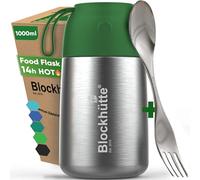 Blockhütte Food Flasks for Hot Food Adults 1L Stainless Steel | Flask for Food with Spork | Vacuum Insulated Thermal Lunch Box to Go for 14h Hot Meals, BPA Free - Dark Green