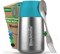 Blockhütte Food Flasks for Hot Food Adults 1L Stainless Steel | Thermal Soup Flask with Spork | Vacuum Insulated Thermal Lunch Box to Go for 14h Hot Meals, BPA Free - Turquoise