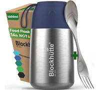Blockhütte Food Flasks for Hot Food Adults 1L Stainless Steel | Thermal Soup Flask with Spork | Vacuum Insulated Thermal Lunch Box To Go for 14h Hot Meals, BPA Free - Blue