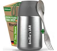 Blockhütte Personalised Food Flasks for Hot Food Kids 530ml | Personalised Gifts for Kids | Soup Flask with Spork | Vacuum Insulated Thermal Lunch Box 14h Hot Meals, BPA Free
