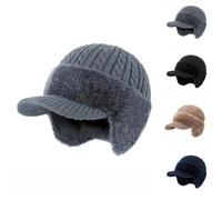 Blocking Knitted Hats, Cozy Head Winter Beanie with Brim & Ear Flaps, Fur-Lined Warm Stylish Baseball Beanie,Warm Fleece Lined Knit Hat Stocking Caps for Men Women (Gray)