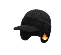 Blocking Knitted Hats,Cozy Head Winter Beanie with Brim & Ear Flaps,Soft Breathable Fabric Moisture (Black)