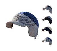 Blocking Knitted Hats, Cozy Head Winter Beanie with Ear Flaps and Wool Brim, Warm Fleece Lined Knit Hat Stocking Caps, Fur-Lined Warm Stylish Baseball Beanie for Men Women (Navy)